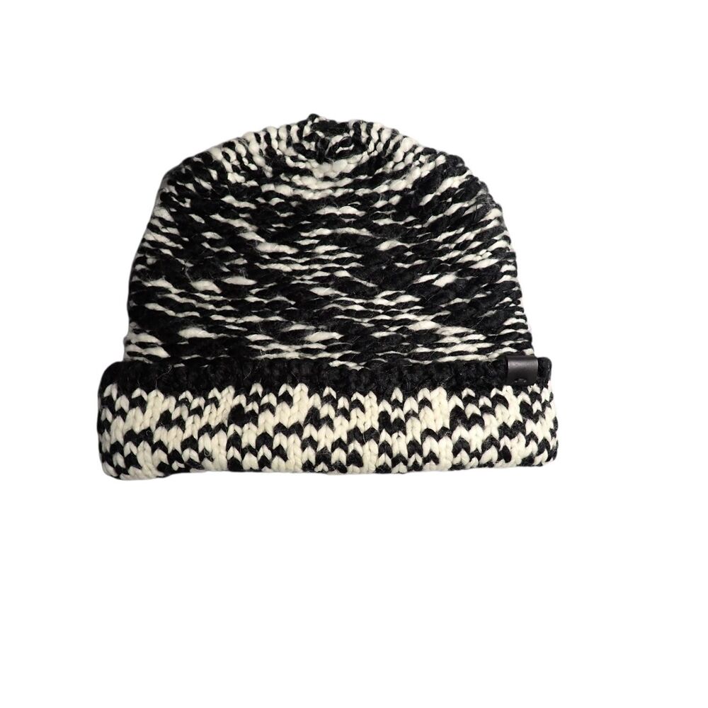 Bickley + Mitchell Beanie Chunky Black White Knit Cuffed Hat Acrylic